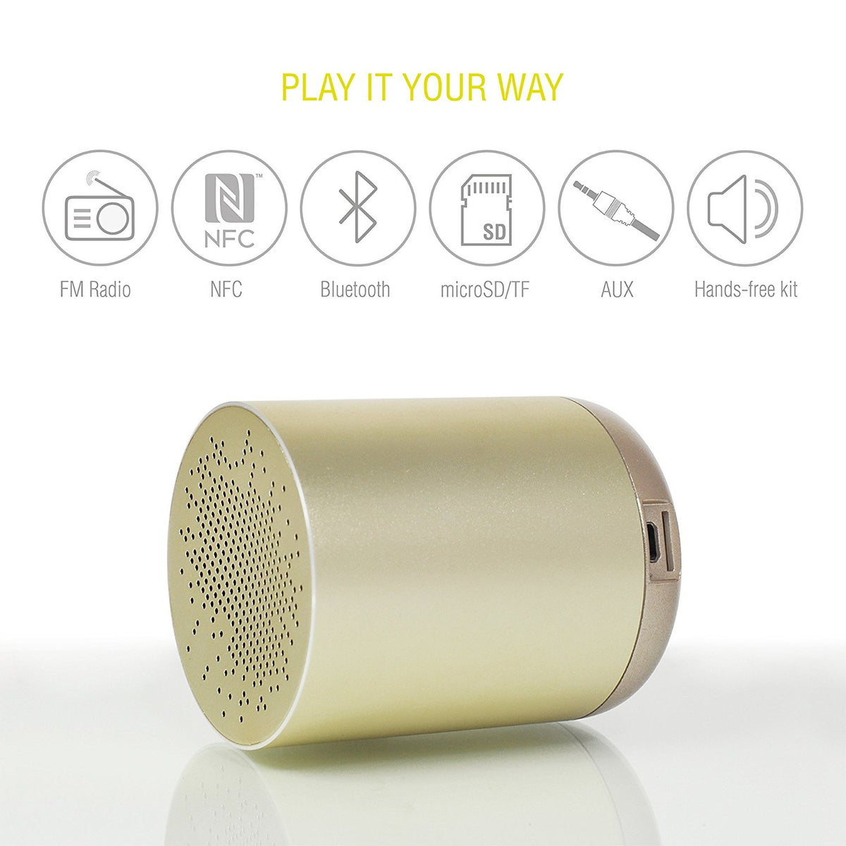 SPEAKER BLUETOOTH ALUMINUM W/NFC (GOLD) (LEICKE)