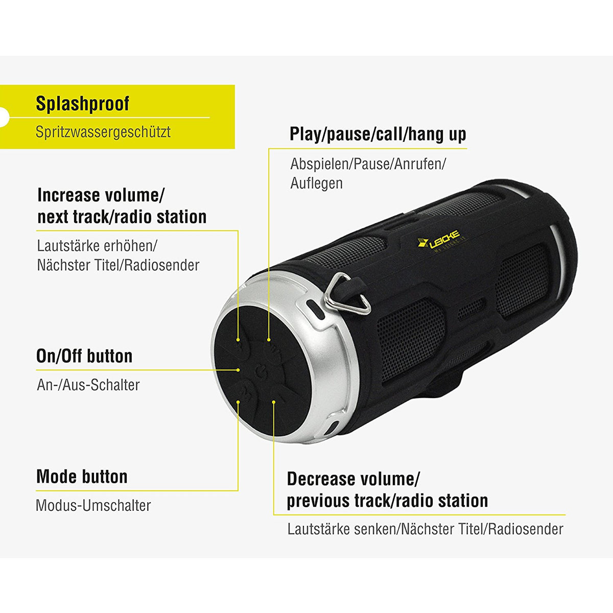 SPEAKER BLUETOOTH OUTDOOR W/NFC SPLASHPROOF (LEICKE) (BLACK)