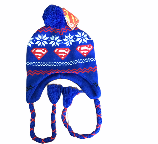 Superman Hat Blue Pom One Size Fits All Laplander Tuque