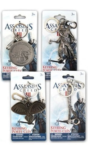 Official Assassins Creed Pewter Keyring Gift Set of 4 / Includes: Tomahawk , Connor , Eagle & Logo Keychains by Assassin's Creed