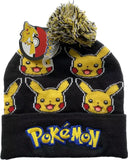 Pokemon Pikachu Face Hat Black Pom One Size Fits All Tuque
