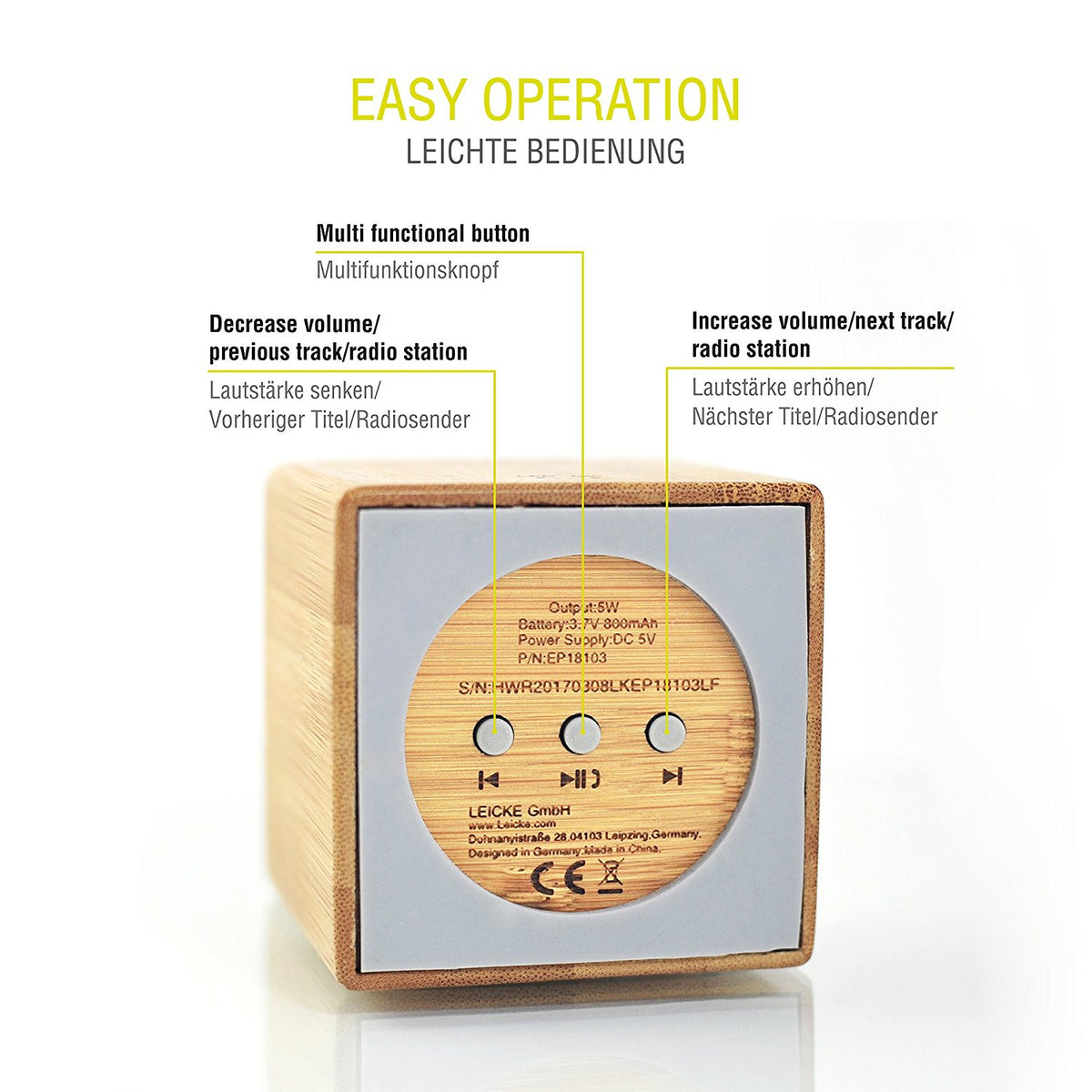 SPEAKER BLUETOOTH ELEGANT BAMBOO W/NFC (LEICKE)