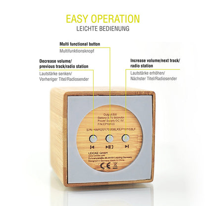 SPEAKER BLUETOOTH ELEGANT BAMBOO W/NFC (LEICKE)