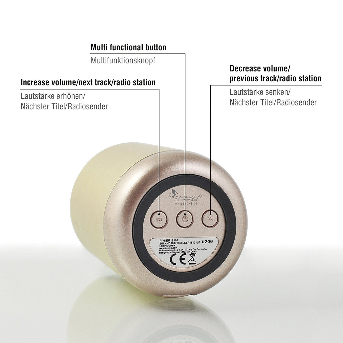 SPEAKER BLUETOOTH ALUMINUM W/NFC (GOLD) (LEICKE)