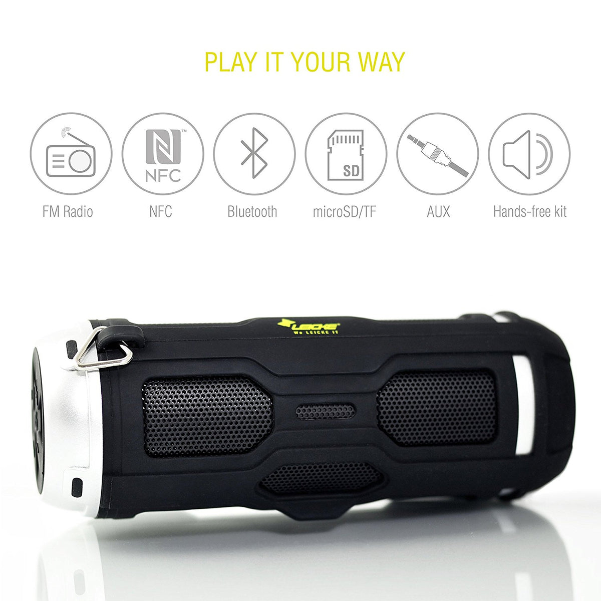 SPEAKER BLUETOOTH OUTDOOR W/NFC SPLASHPROOF (LEICKE) (BLACK)