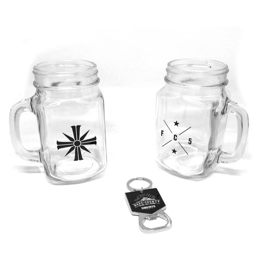 Far Cry 5 Glass Mason Jar Mug Set with Bottle Opener - 16oz
