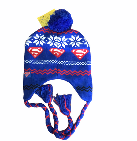 Superman Hat Blue Pom One Size Fits All Laplander Tuque