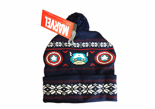 Captain America Hat Blue Pom One Size Fits All Tuque