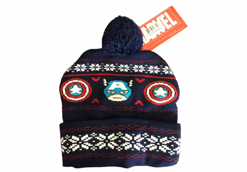 Captain America Hat Blue Pom One Size Fits All Tuque