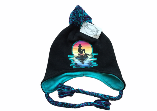 Little Mermaid Hat Black Pom One Size Fits All Tuque Laplander