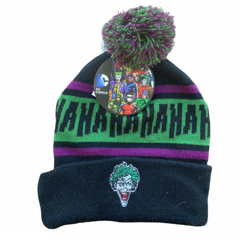 The Joker Hat Black Pom One Size Fits All Tuque Ha Ha Ha