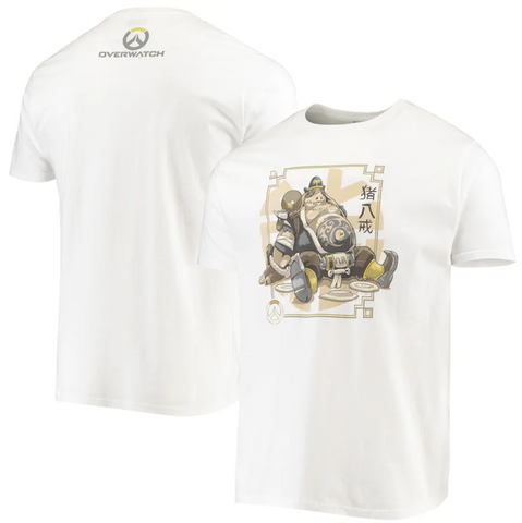 Men J!NX White Lunar Roadhog Overwatch Character Graphic T-Shirt