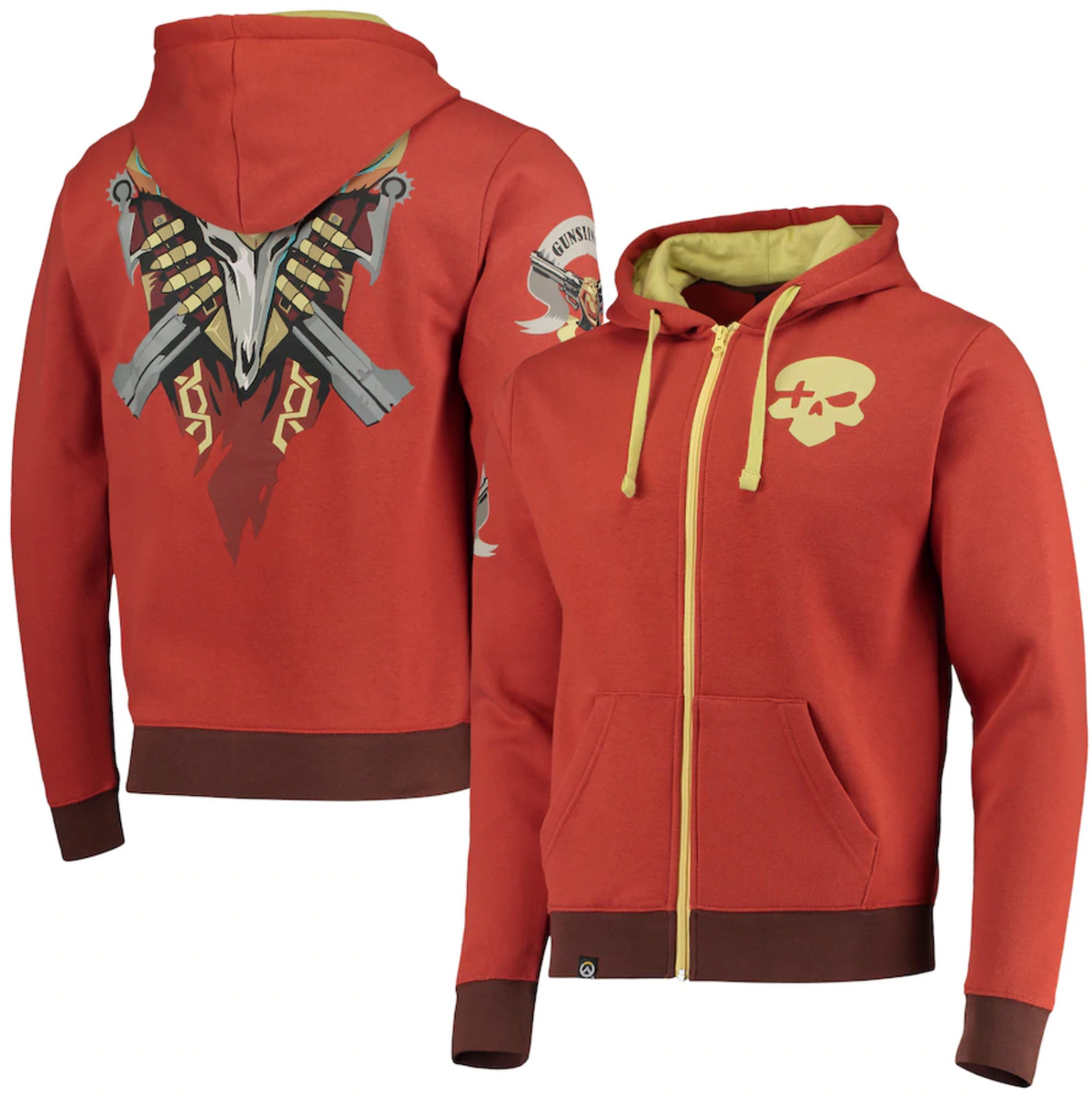 Overwatch Men Full Zip Hoodie Brick Red McCree Contrast Ultimate Size S