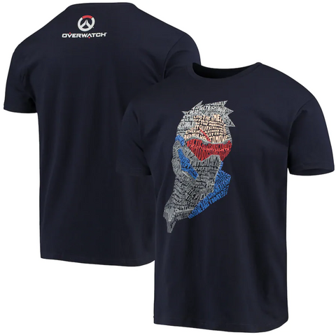 Overwatch Men T-Shirt Navy Blue Soldier 76 Phrase Short Sleeve